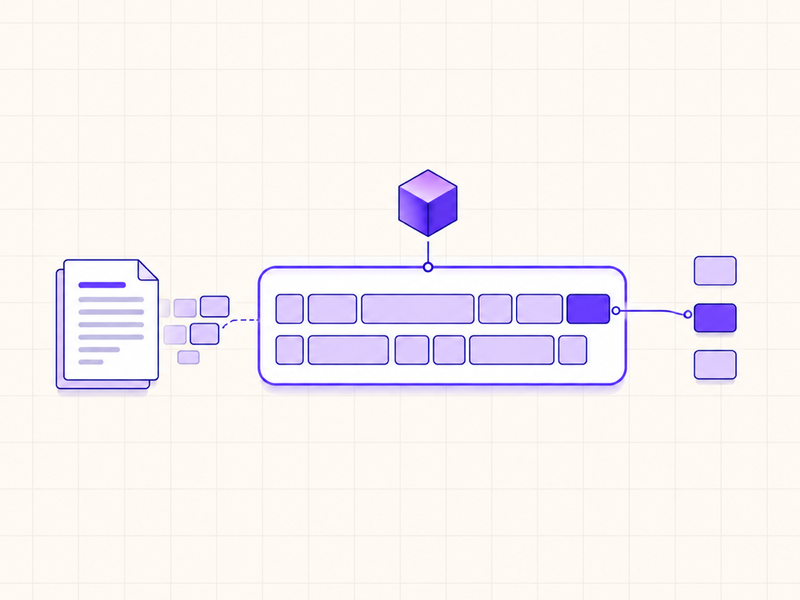A document broken into tokens and processed through a model context window