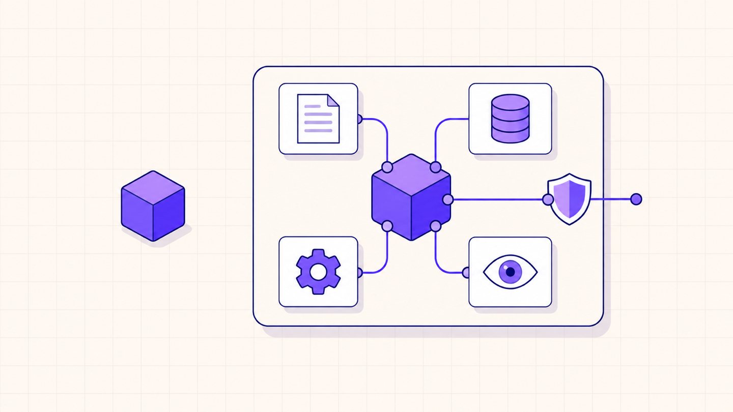 An AI model cube inside a larger system with data, controls, and oversight